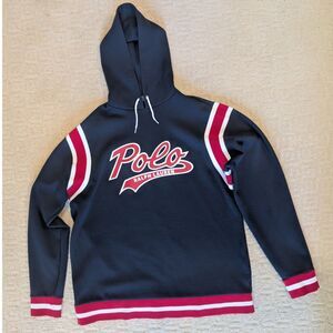 Ralph Lauren Polo Script Spell Out Hoodie Mens LT Large Tall Blue Red Pullover